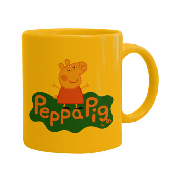 Πέππα το γουρουνάκι μπλε με όνομα, Κούπα, κεραμική κίτρινη, 330ml