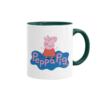 Πέππα το γουρουνάκι μπλε με όνομα, Κούπα χρωματιστή πράσινη, κεραμική, 330ml