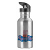 Water bottle Silver with straw, stainless steel 600ml