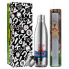 Easter Set, metallic stainless thermos flask (500ml) & scented flat Easter candle (30cm) (GRAY)