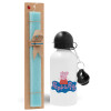Easter Set, metallic aluminum water bottle (500ml) & scented flat candle (30cm) (TURQUOISE)
