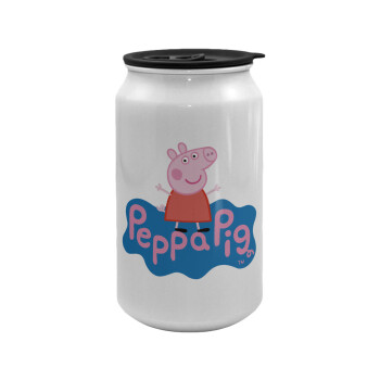 Πέππα το γουρουνάκι μπλε με όνομα, Κούπα ταξιδιού μεταλλική με καπάκι (tin-can) 500ml