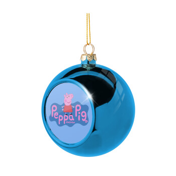 Πέππα το γουρουνάκι μπλε με όνομα, Χριστουγεννιάτικη μπάλα δένδρου Μπλε 8cm
