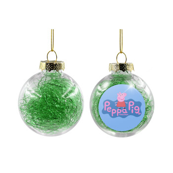 Πέππα το γουρουνάκι μπλε με όνομα, Χριστουγεννιάτικη μπάλα δένδρου διάφανη με πράσινο γέμισμα 8cm
