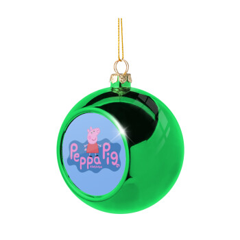 Πέππα το γουρουνάκι μπλε με όνομα, Χριστουγεννιάτικη μπάλα δένδρου Πράσινη 8cm