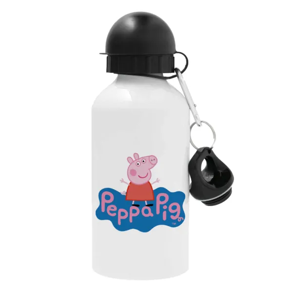 Πέππα το γουρουνάκι μπλε με όνομα — Metal water bottle, White, aluminum 500ml