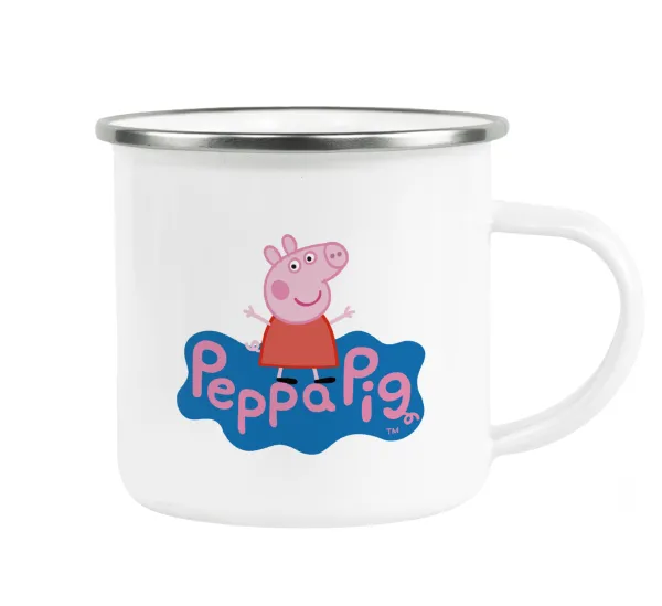Πέππα το γουρουνάκι μπλε με όνομα — Metallic enamel cup white 360ml