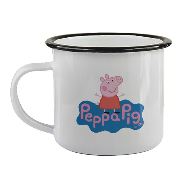 Πέππα το γουρουνάκι μπλε με όνομα — Enamel mug with black rim, 360ml