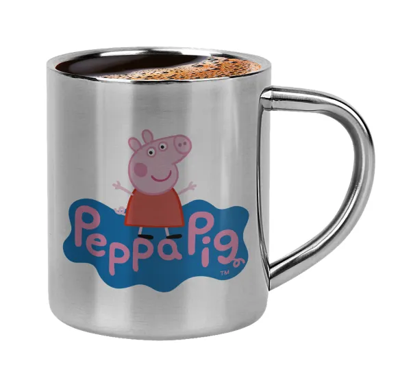 Πέππα το γουρουνάκι μπλε με όνομα — Double-wall metal cup for espresso (220ml)