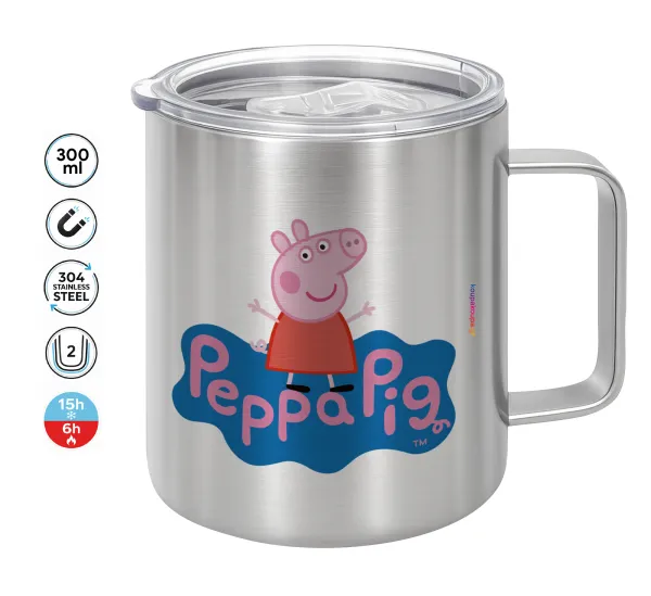 Πέππα το γουρουνάκι μπλε με όνομα — Double-walled stainless steel mug 300ml with temperature-retaining lid