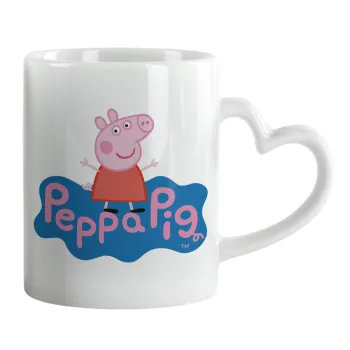 Πέππα το γουρουνάκι μπλε με όνομα, Mug heart handle, ceramic, 330ml