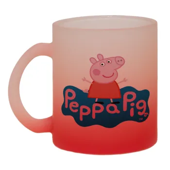 Πέππα το γουρουνάκι μπλε με όνομα, Κούπα γυάλινη δίχρωμη με βάση το κόκκινο ματ, 330ml