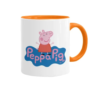 Πέππα το γουρουνάκι μπλε με όνομα, Κούπα χρωματιστή πορτοκαλί, κεραμική, 330ml