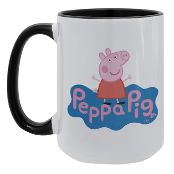 Πέππα το γουρουνάκι μπλε με όνομα, Κούπα Mega 15oz, κεραμική Μαύρη, 450ml