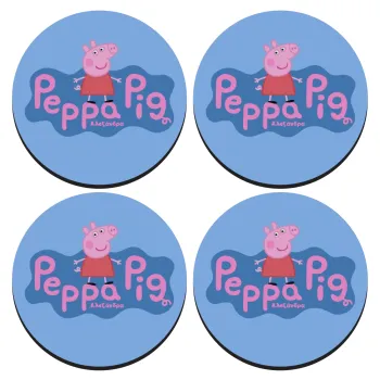 Πέππα το γουρουνάκι μπλε με όνομα, ΣΕΤ 4 Σουβέρ ξύλινα στρογγυλά (9cm)