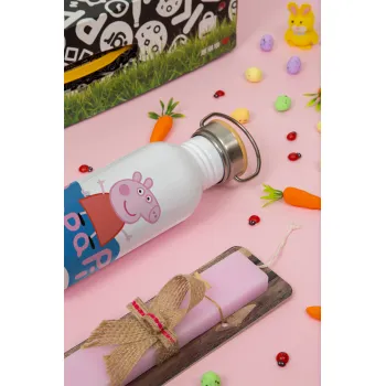 Πέππα το γουρουνάκι μπλε με όνομα, Πασχαλινή Λαμπάδα με παγούρι μεταλλικό (620ml, stainless steel) & κερί αρωματικό πλακέ (30cm) (ΡΟΖ)