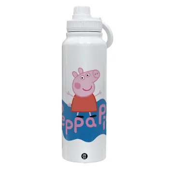 Πέππα το γουρουνάκι μπλε με όνομα, Θερμός 1L Ανοξείδωτο με Βάση Κινητού & Διπλά Τοιχώματα