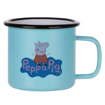 Πέππα το γουρουνάκι μπλε με όνομα, Κούπα Μεταλλική εμαγιέ ΜΑΤ σιέλ 360ml