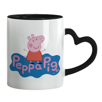 Πέππα το γουρουνάκι μπλε με όνομα, Mug heart black handle, ceramic, 330ml