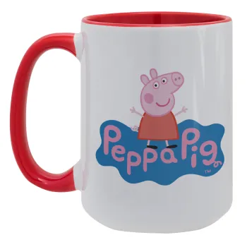 Πέππα το γουρουνάκι μπλε με όνομα, Κούπα Mega 15oz, κεραμική Κόκκινη, 450ml