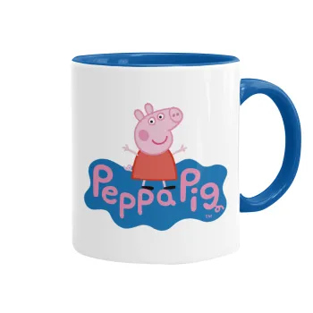 Πέππα το γουρουνάκι μπλε με όνομα, Mug colored blue, ceramic, 330ml
