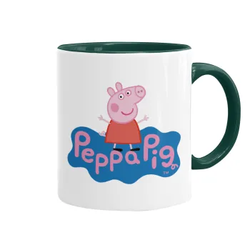 Πέππα το γουρουνάκι μπλε με όνομα, Κούπα χρωματιστή πράσινη, κεραμική, 330ml