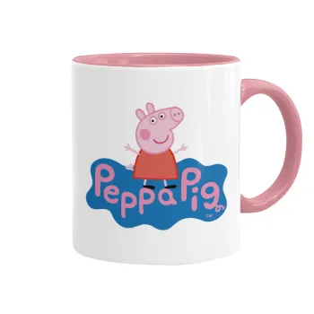 Πέππα το γουρουνάκι μπλε με όνομα, Κούπα χρωματιστή ροζ, κεραμική, 330ml