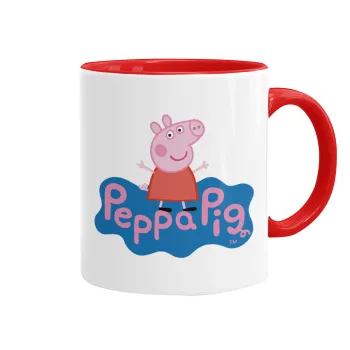 Πέππα το γουρουνάκι μπλε με όνομα, Mug colored red, ceramic, 330ml