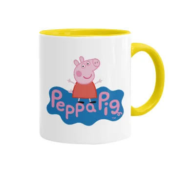 Πέππα το γουρουνάκι μπλε με όνομα, Mug colored yellow, ceramic, 330ml