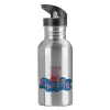 Water bottle Silver with straw, stainless steel 600ml
