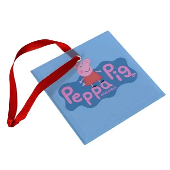 Πέππα το γουρουνάκι μπλε με όνομα, Christmas ornament, glass square ornament 9x9cm