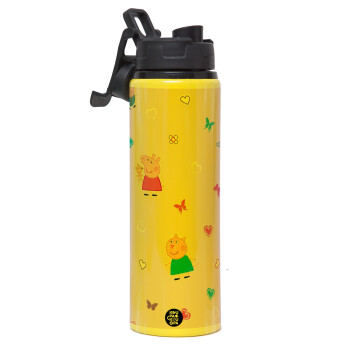 Πέππα το γουρουνάκι και οι φίλοι της, Metallic water bottle with safety lid, 850ml aluminum