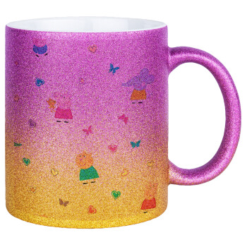 Πέππα το γουρουνάκι και οι φίλοι της, Κούπα Χρυσή/Ροζ Glitter, κεραμική, 330ml