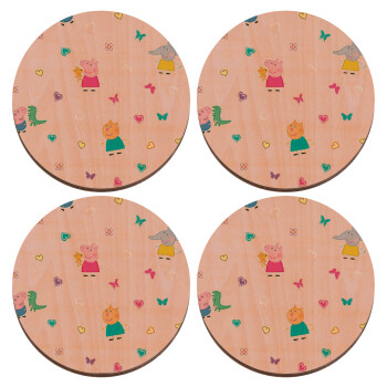 Πέππα το γουρουνάκι και οι φίλοι της, ΣΕΤ x4 Σουβέρ ξύλινα στρογγυλά plywood (9cm)