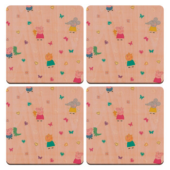 Πέππα το γουρουνάκι και οι φίλοι της, ΣΕΤ x4 Σουβέρ ξύλινα τετράγωνα plywood (9cm)