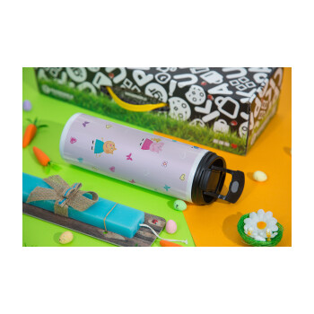 Πέππα το γουρουνάκι και οι φίλοι της, Easter candle,Travel Tumbler 2 Lids, with metal straw & cleaning brush & aromatic flat candle (30cm) (BLUE)