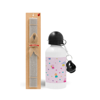 Πέππα το γουρουνάκι και οι φίλοι της, Easter Set, metallic aluminum water bottle (500ml) & aromatic flat Easter candle (30cm) (GRAY)