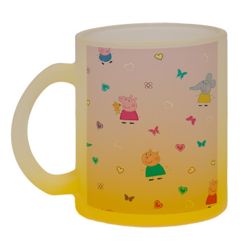 Πέππα το γουρουνάκι και οι φίλοι της, Κούπα γυάλινη δίχρωμη με βάση το κίτρινο ματ, 330ml