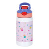 Children's hot water bottle, stainless steel, with safety straw, pink/purple (350ml)