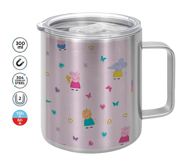 Πέππα το γουρουνάκι και οι φίλοι της — Double-walled stainless steel mug 300ml with temperature-retaining lid