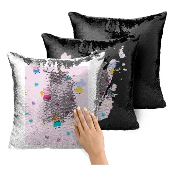 Πέππα το γουρουνάκι και οι φίλοι της, Μαξιλάρι καναπέ Μαγικό Μαύρο με πούλιες 40x40cm περιέχεται το γέμισμα