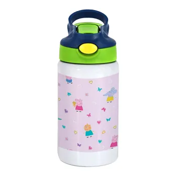 Πέππα το γουρουνάκι και οι φίλοι της, Παιδικό παγούρι θερμό, ανοξείδωτο, με καλαμάκι ασφαλείας, πράσινο/μπλε (350ml)