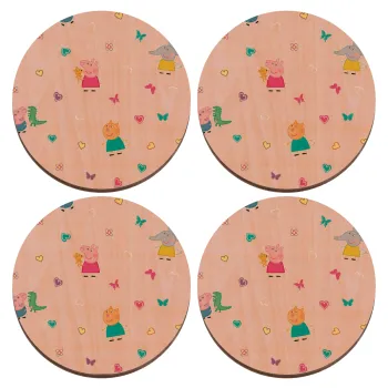 Πέππα το γουρουνάκι και οι φίλοι της, ΣΕΤ x4 Σουβέρ ξύλινα στρογγυλά plywood (9cm)
