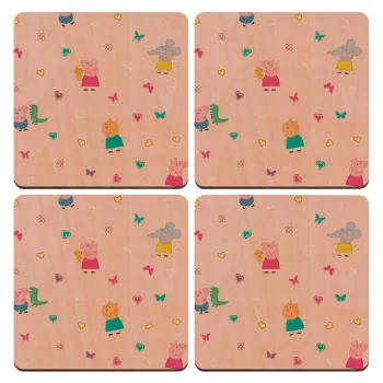 Πέππα το γουρουνάκι και οι φίλοι της, ΣΕΤ x4 Σουβέρ ξύλινα τετράγωνα plywood (9cm)