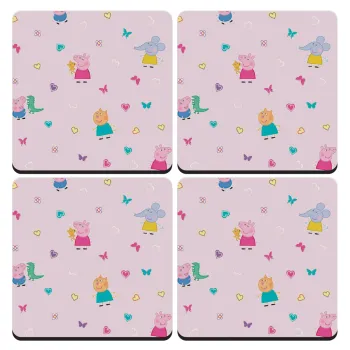 Πέππα το γουρουνάκι και οι φίλοι της, ΣΕΤ 4 Σουβέρ ξύλινα τετράγωνα (9cm)