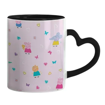 Πέππα το γουρουνάκι και οι φίλοι της, Mug heart black handle, ceramic, 330ml