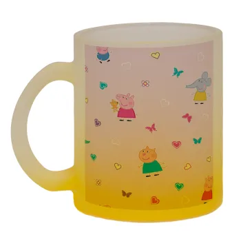 Πέππα το γουρουνάκι και οι φίλοι της, Κούπα γυάλινη δίχρωμη με βάση το κίτρινο ματ, 330ml