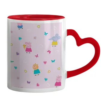 Πέππα το γουρουνάκι και οι φίλοι της, Mug heart red handle, ceramic, 330ml