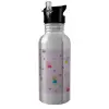 Water bottle Silver with straw, stainless steel 600ml