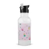 White water bottle with straw, stainless steel 600ml